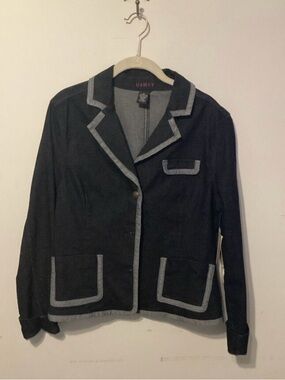 NWT -KIKIT Dark Indigo Blue Denim Women's Jacket with Contrast Trim Size Medium